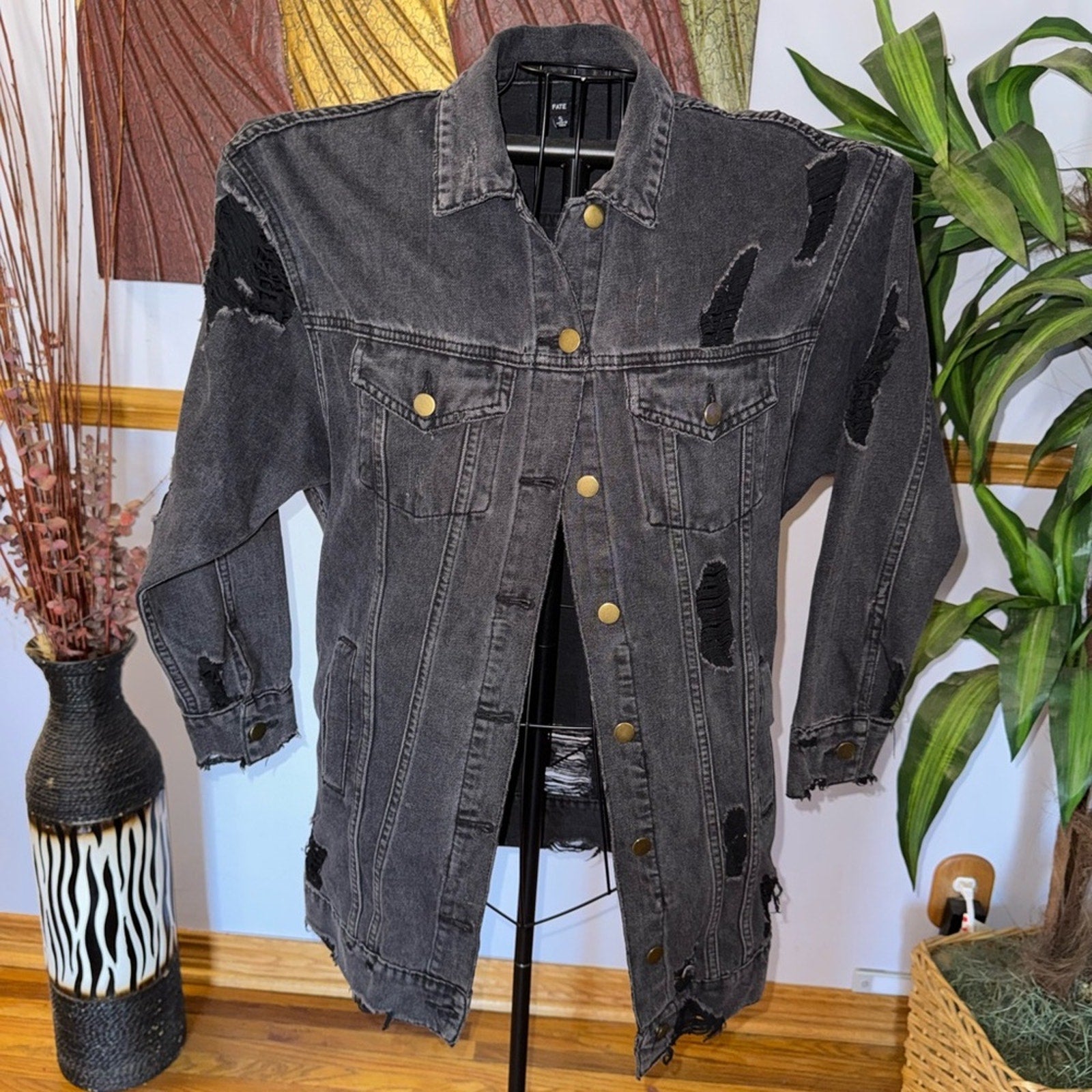 FATE Distressed Black Denim Jacket