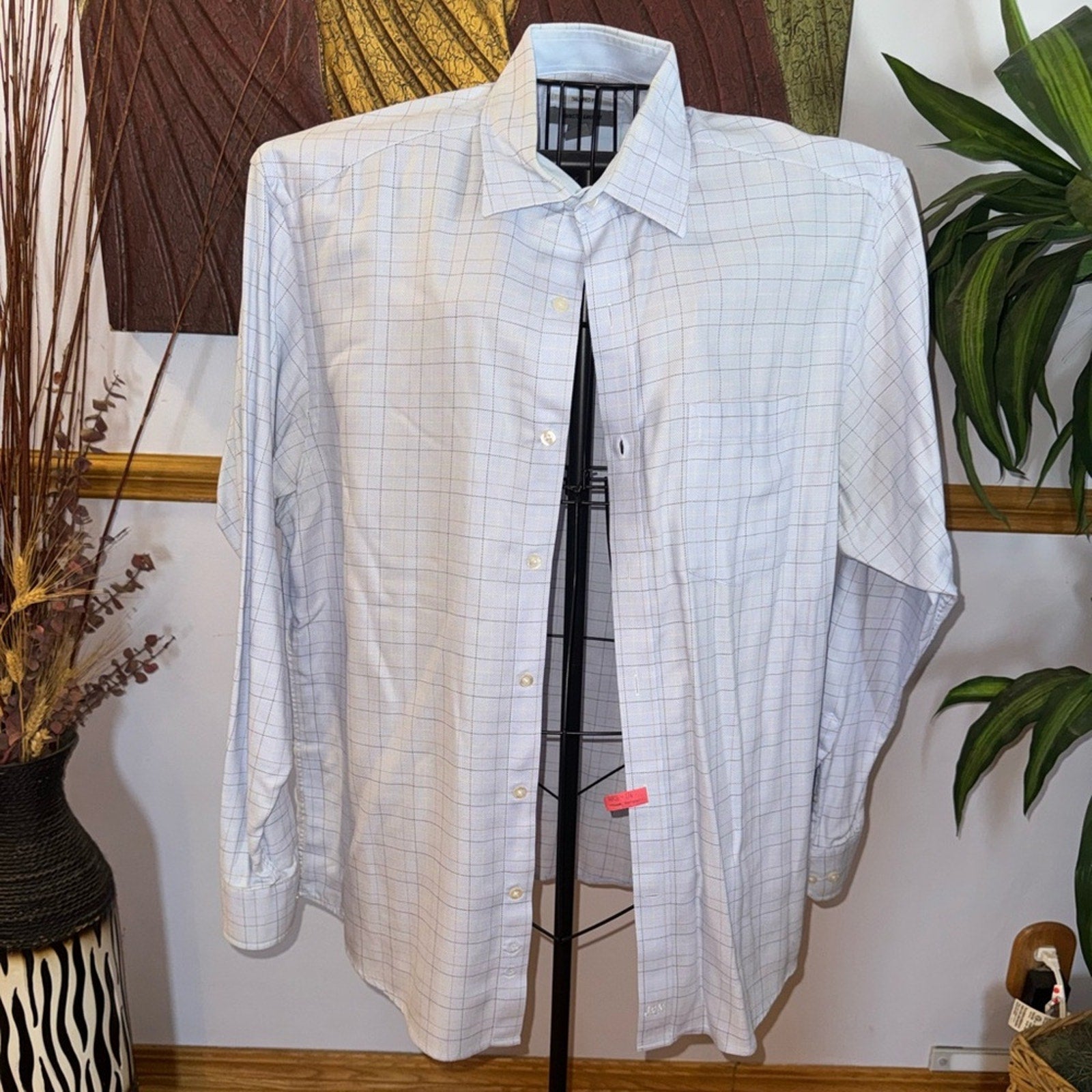 Johnston & Murphy Light Blue Plaid Button Down Shirt
