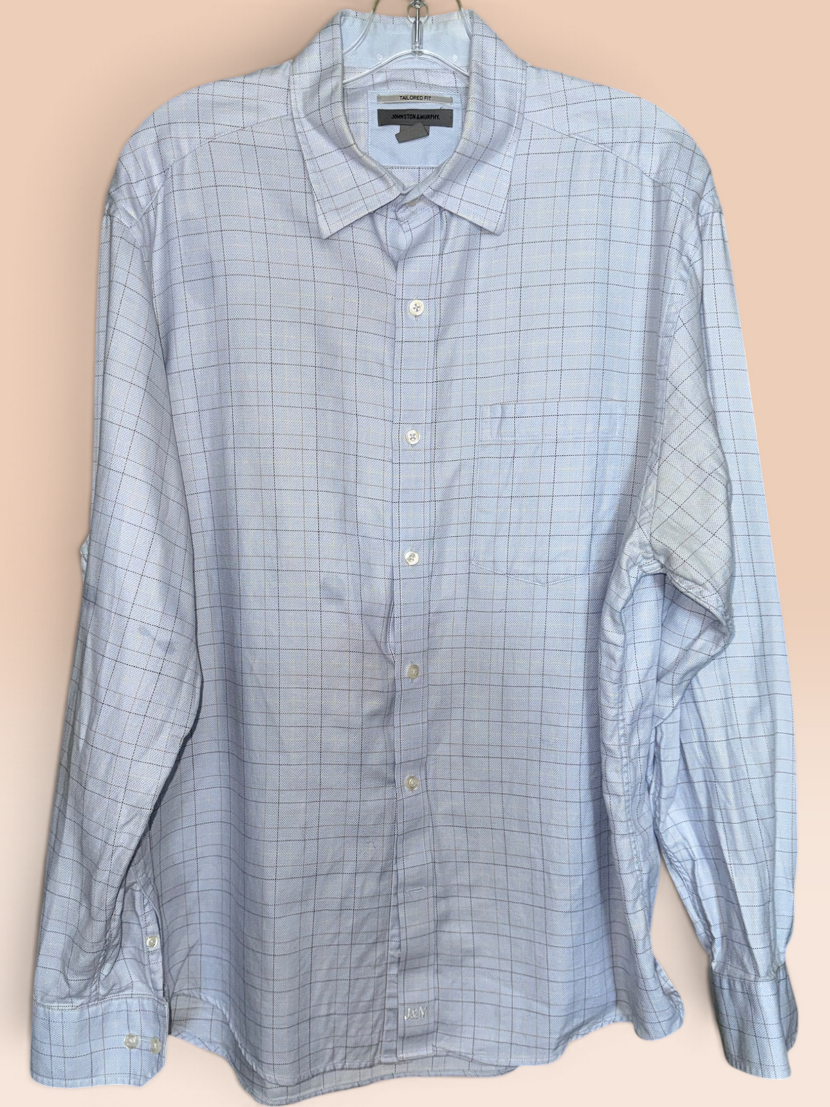 Johnston & Murphy Light Blue Plaid Button-Up Shirt