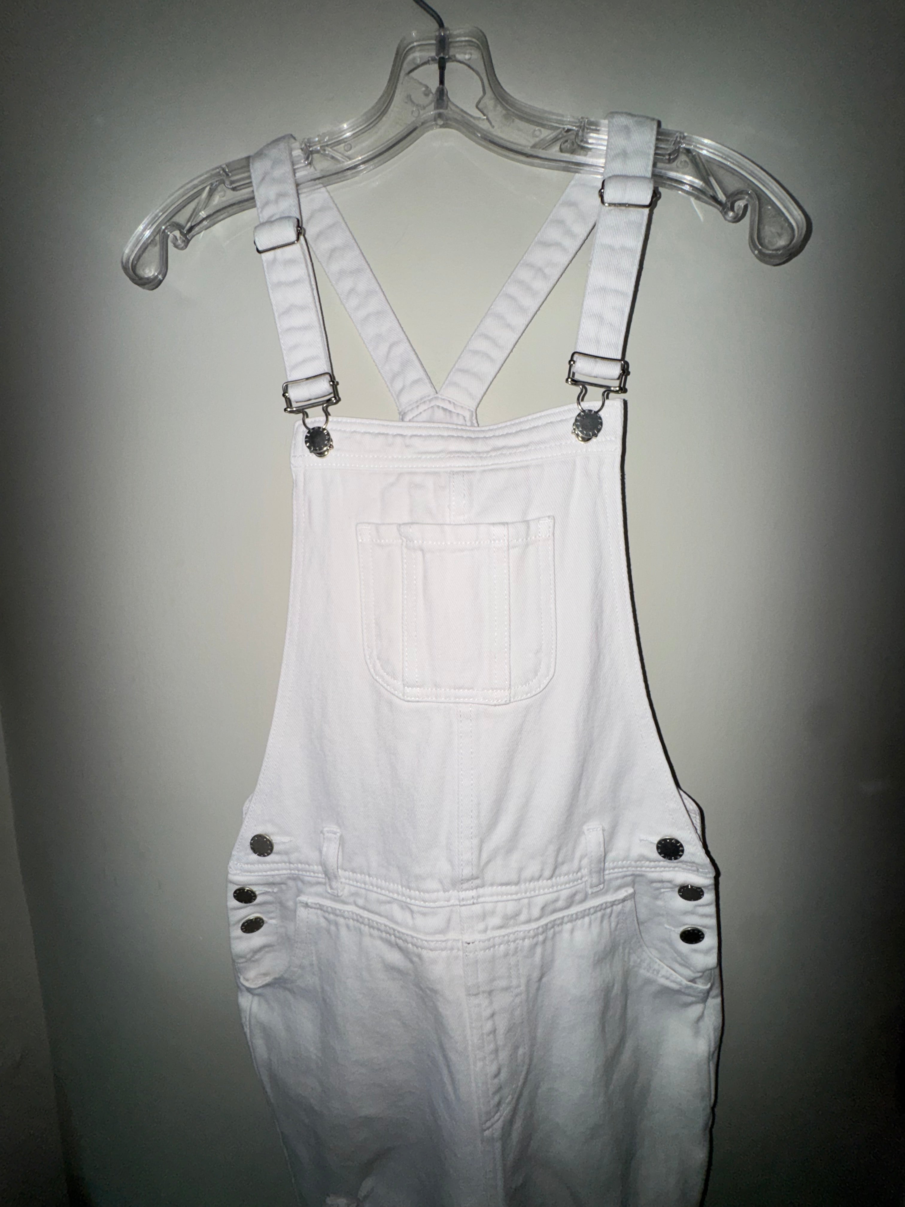 Magilla White Distressed Denim Overalls | Skinny Fit Overalls
