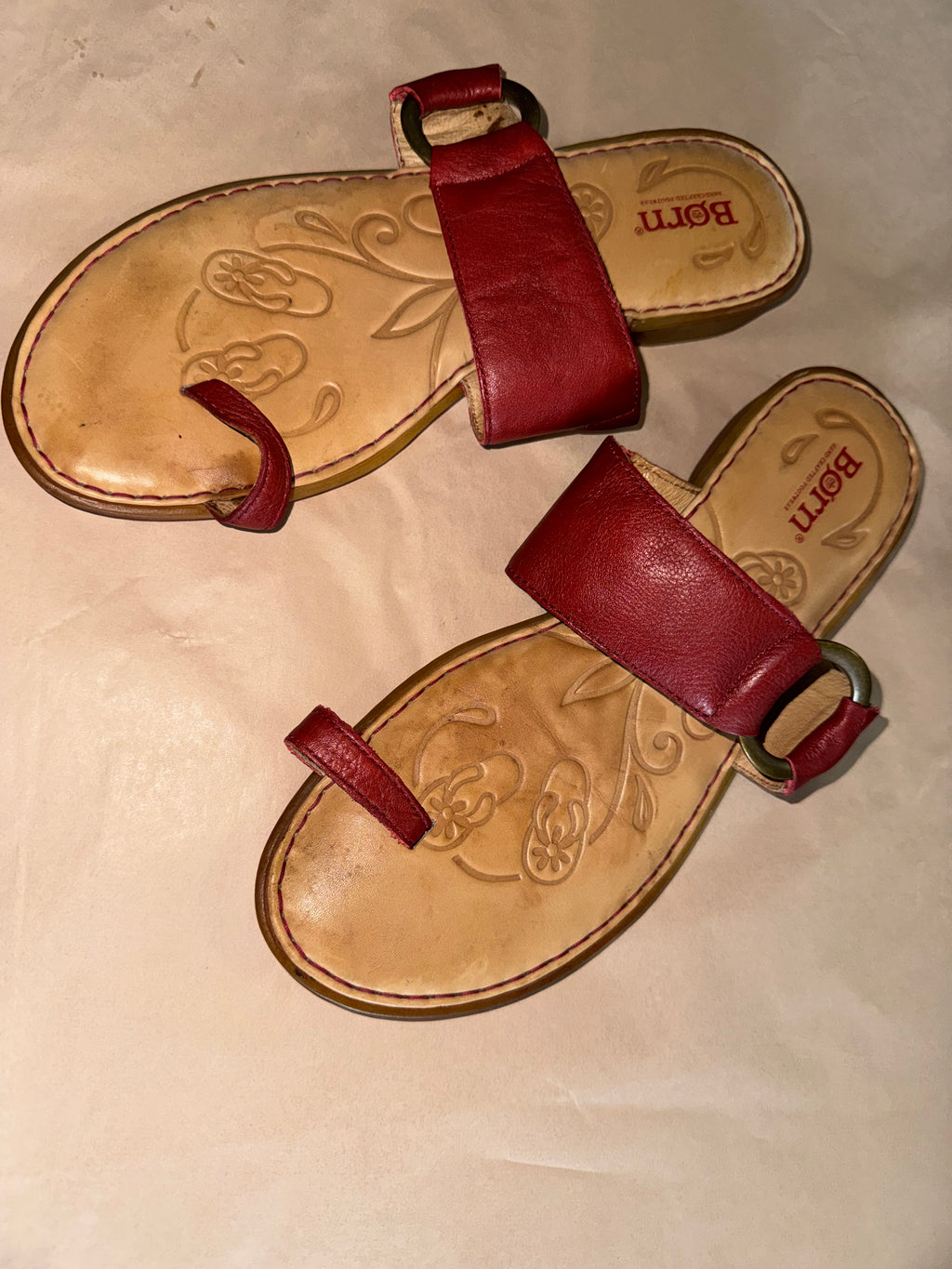 Born Red Leather Toe Ring Sandals