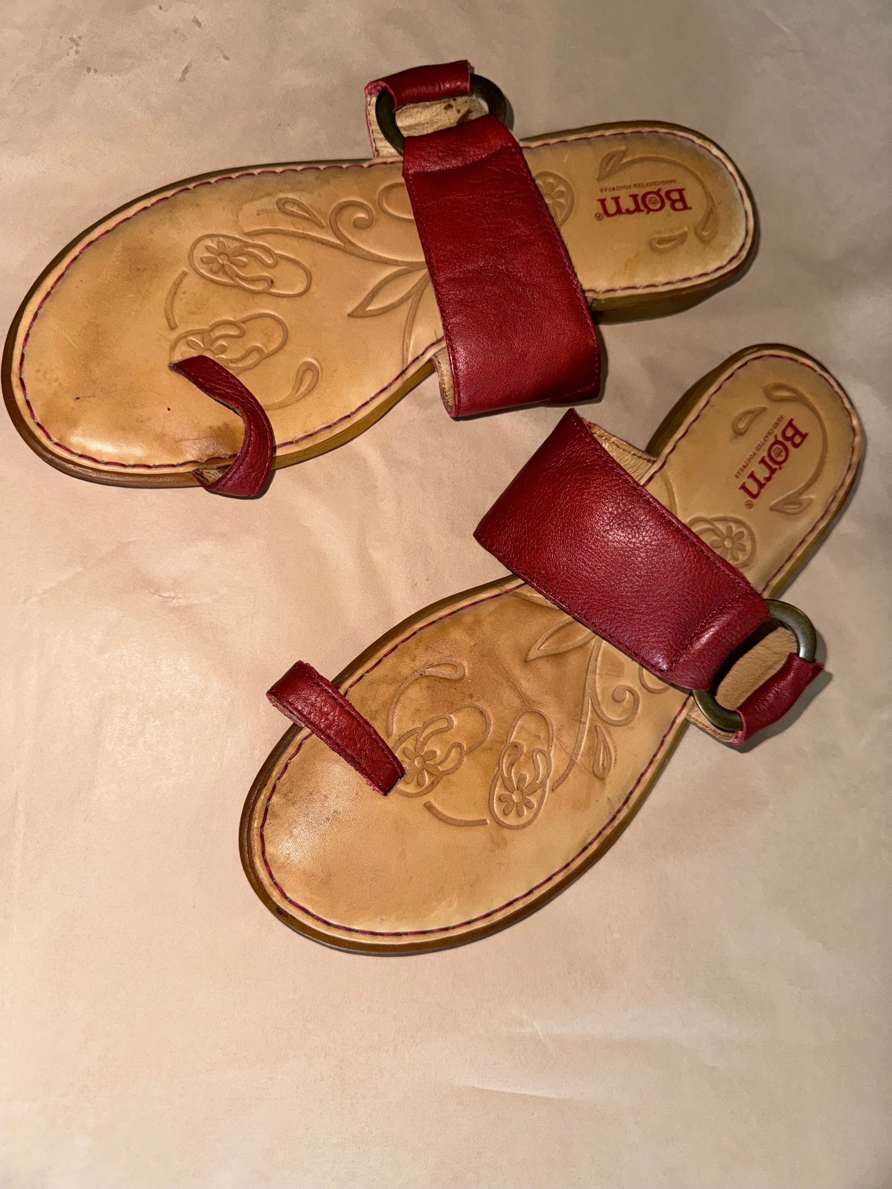 Born Red Leather Toe Ring Sandals