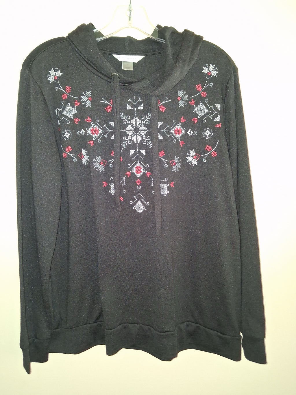 Christopher & Banks Black Folk Embroidered Pullover Hoodie