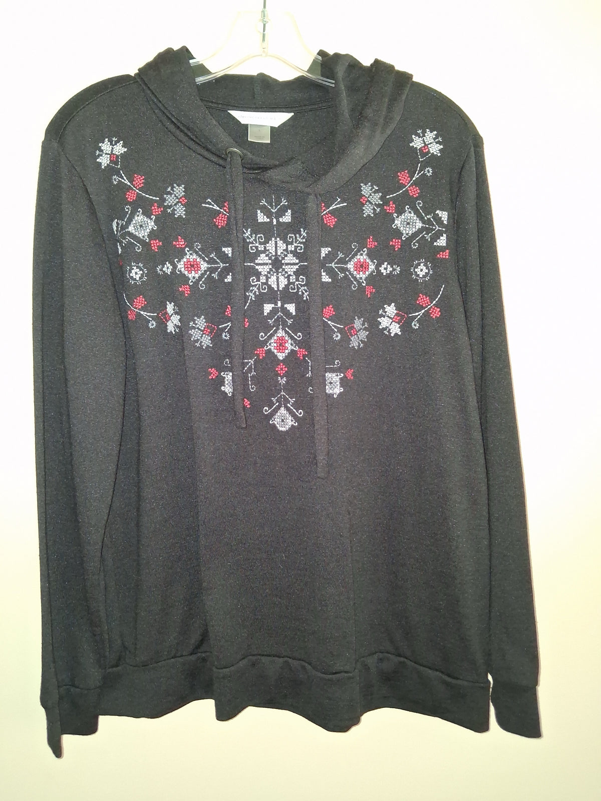 Christopher & Banks Black Folk Embroidered Pullover Hoodie