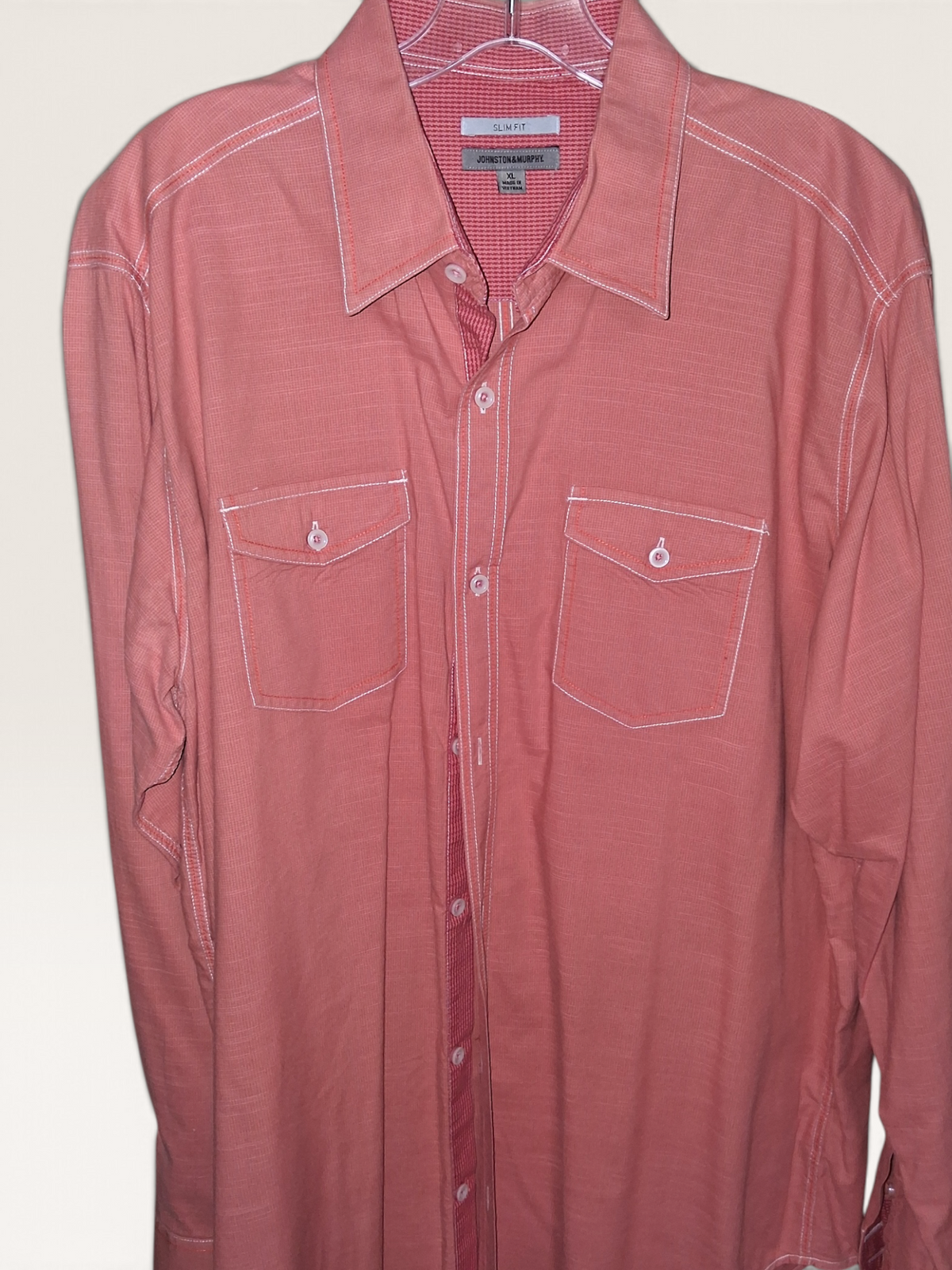 Johnston & Murphy Coral Pink Slim Fit Button-Down Shirt