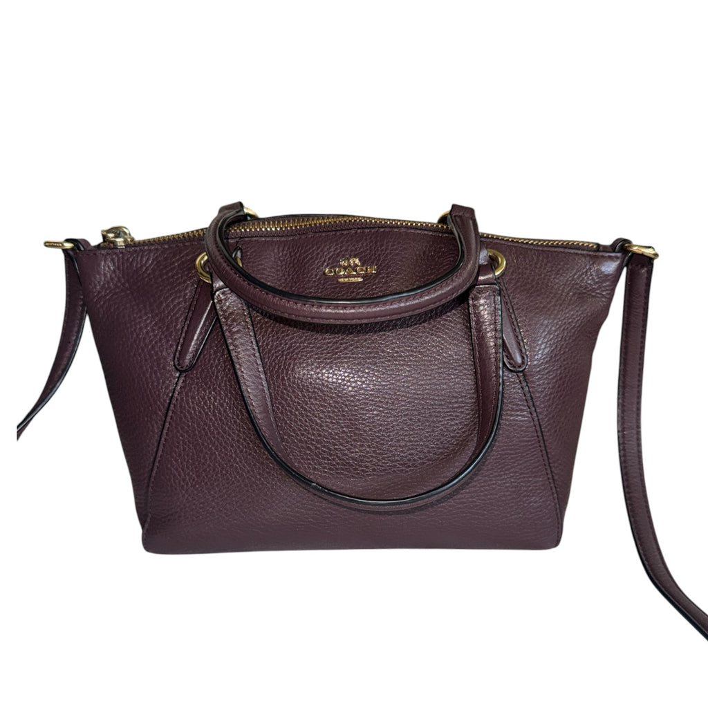 Coach Mini Kelsey Satchel Pebbled Leather Crossbody Bag Oxblood Plum