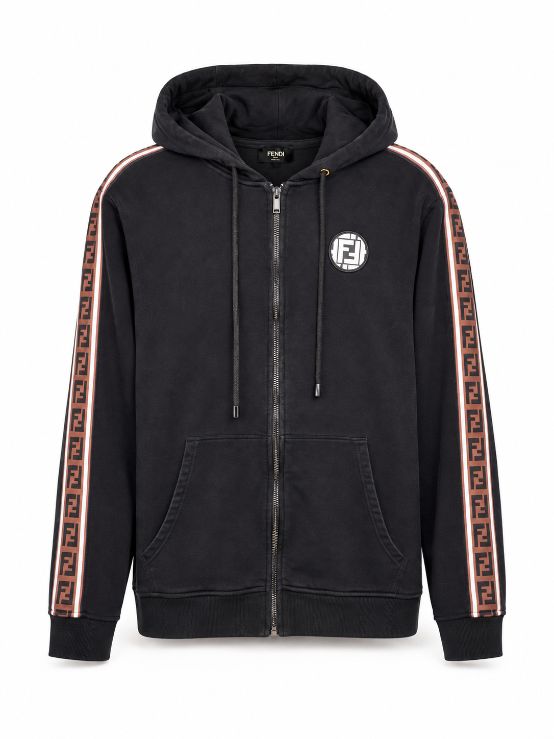 Fendi Black FF Sleeve-Tape Zip Hoodie