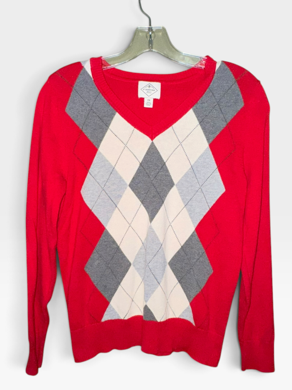 St. John’s Bay Red Argyle V-Neck Sweater