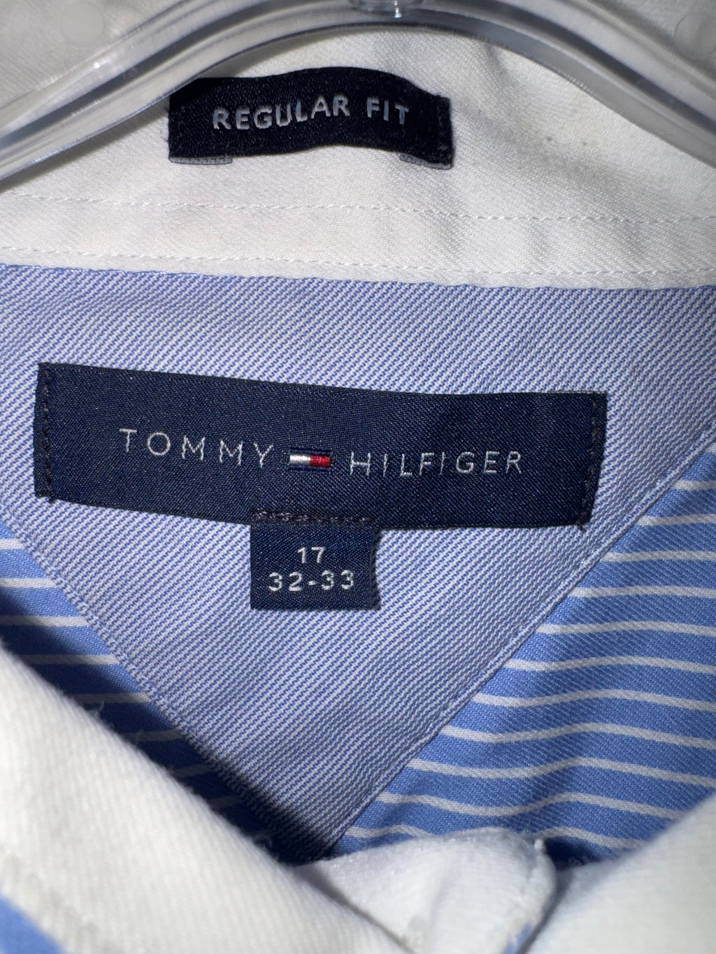 Tommy Hilfiger Blue Striped Regular Fit Shirt, 17/32–33