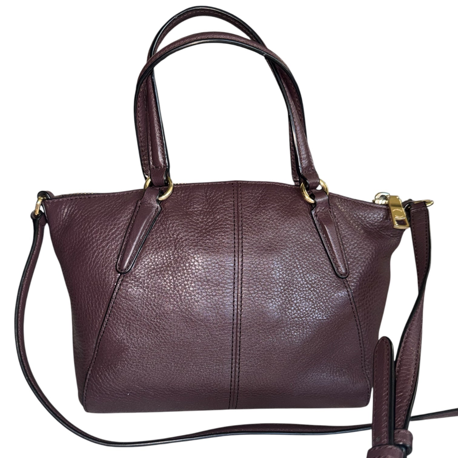 Coach Mini Kelsey Satchel Pebbled Leather Crossbody Bag Oxblood Plum