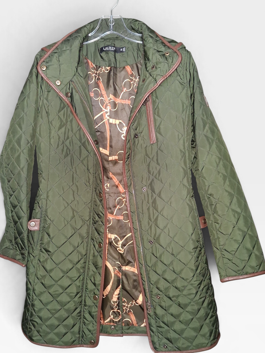 Lauren Ralph Lauren Olive Green Quilted Long Coat