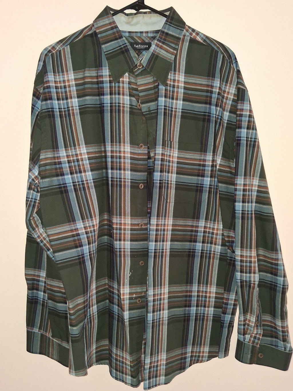 Van Heusen Olive & Blue Plaid Button-Up Shirt