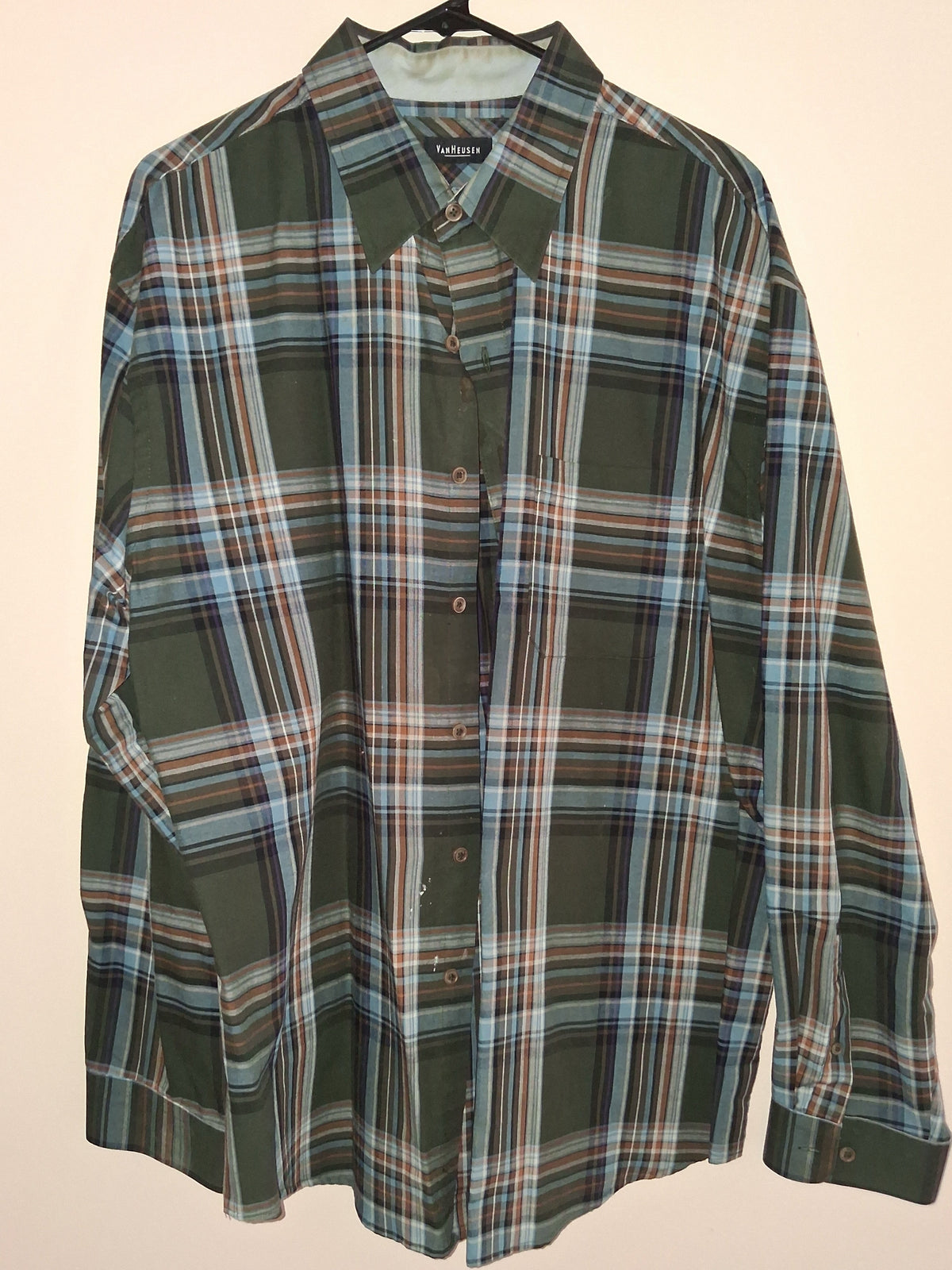 Van Heusen Olive & Blue Plaid Button-Up Shirt