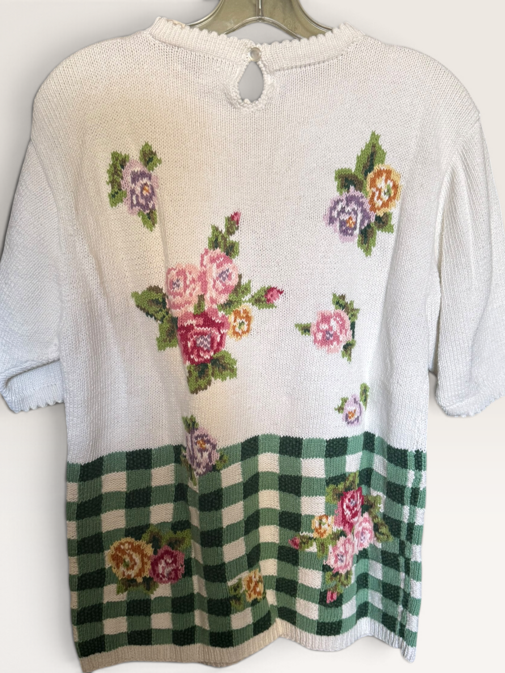 Bechamel Floral & Green Gingham Short-Sleeve Sweater