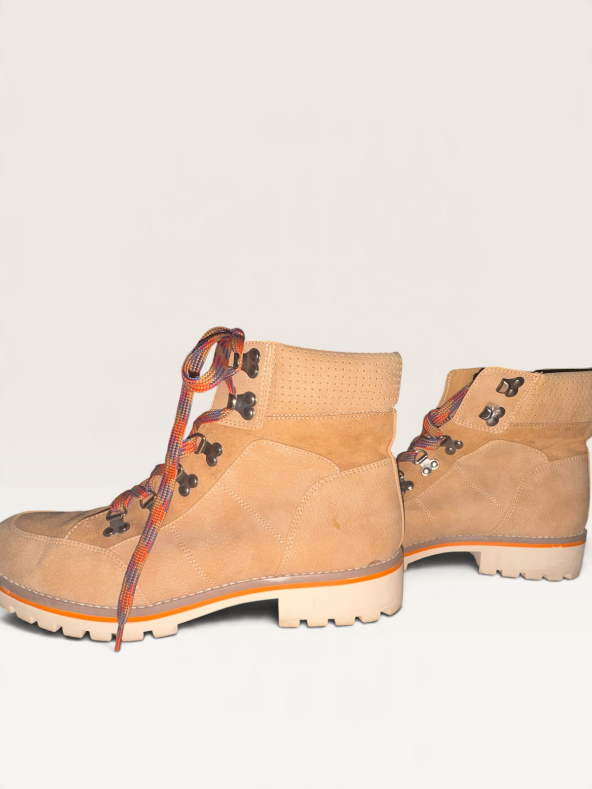 Tan Hiking-Style Ankle Boots with Colorful Laces