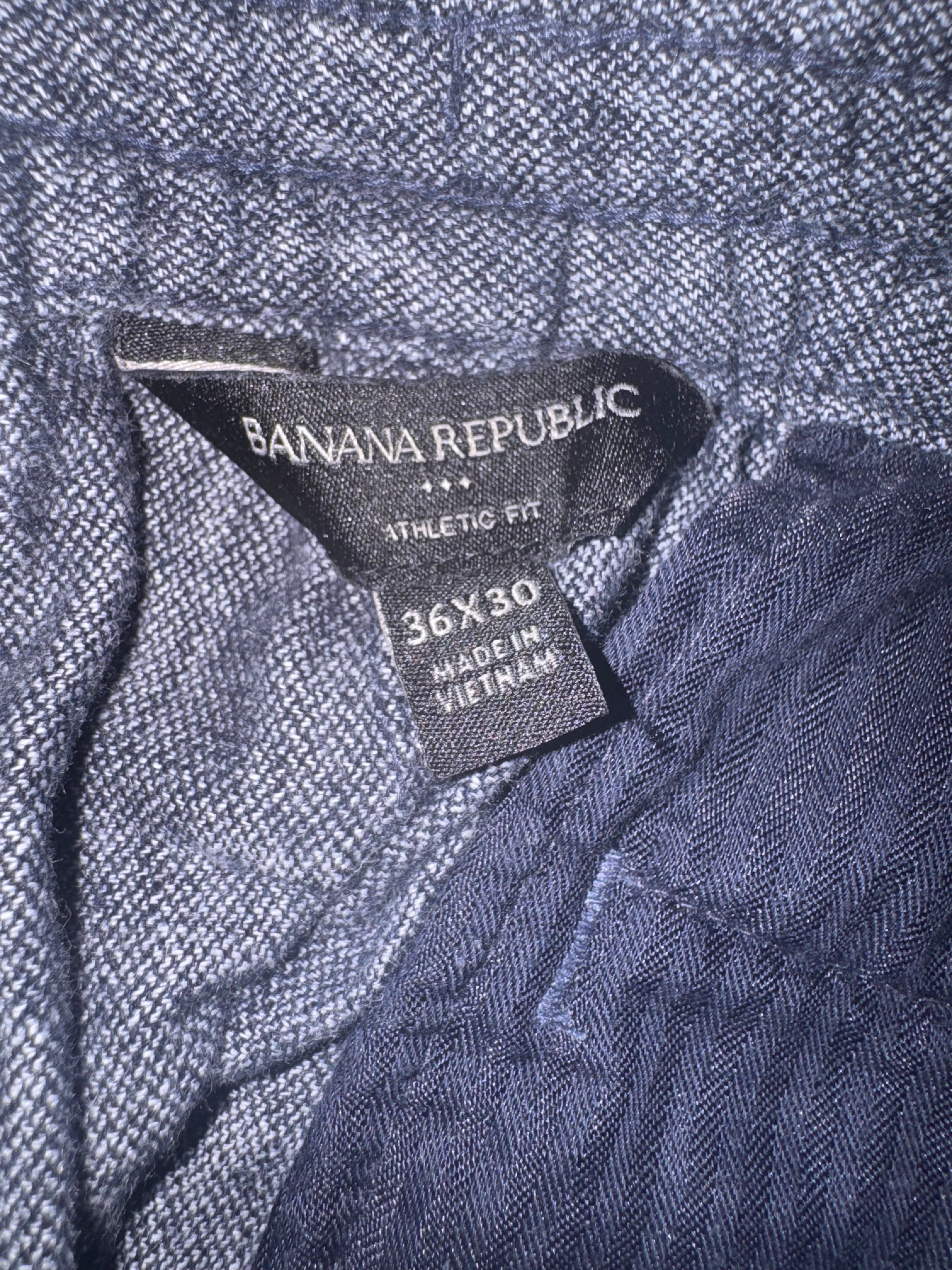 Banana Republic Men's Athletic Fit Linen Blend Pants Blue Chambray