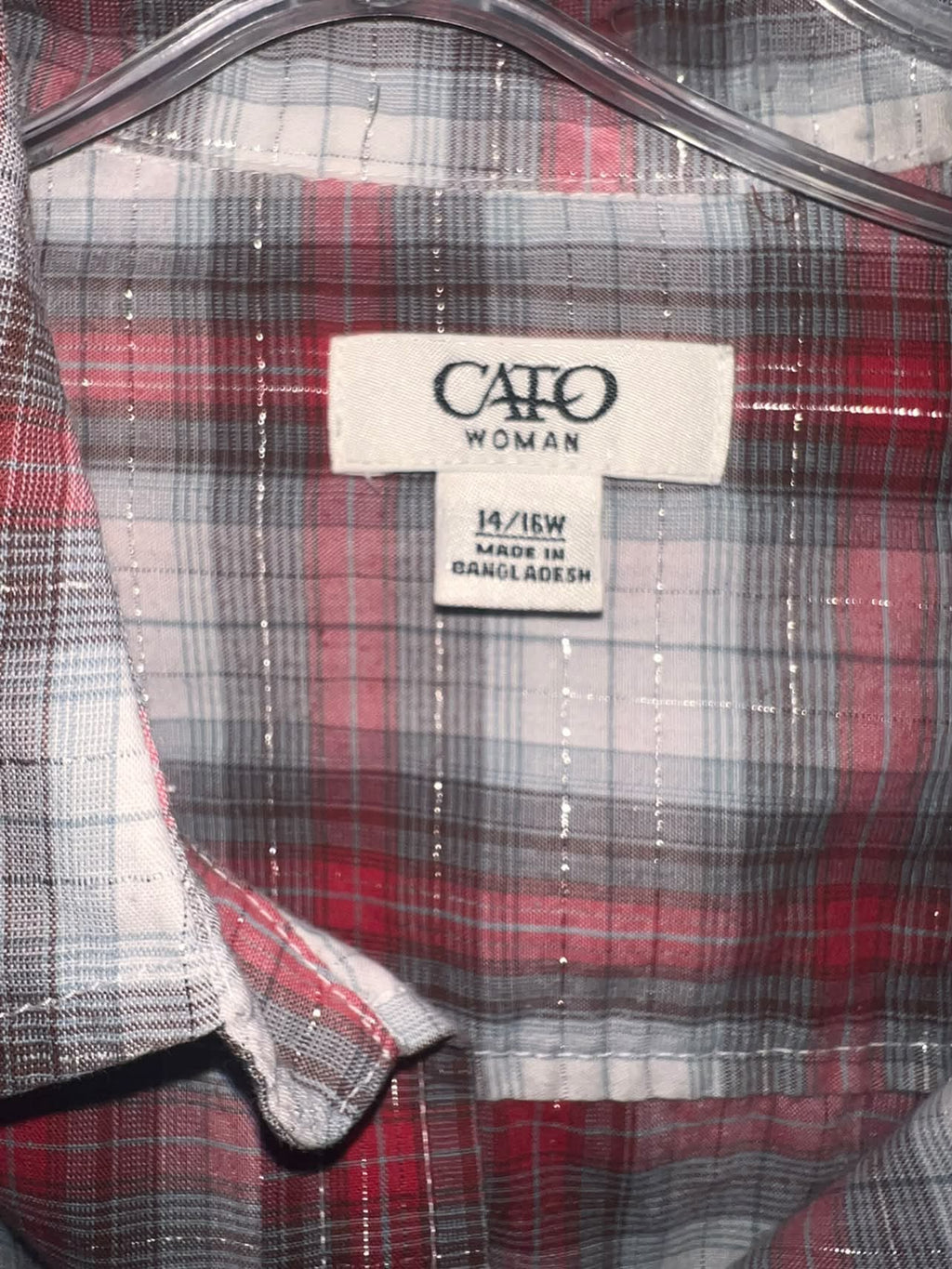 Cato Pink & Gray Shimmer Plaid Button-Up Shirt