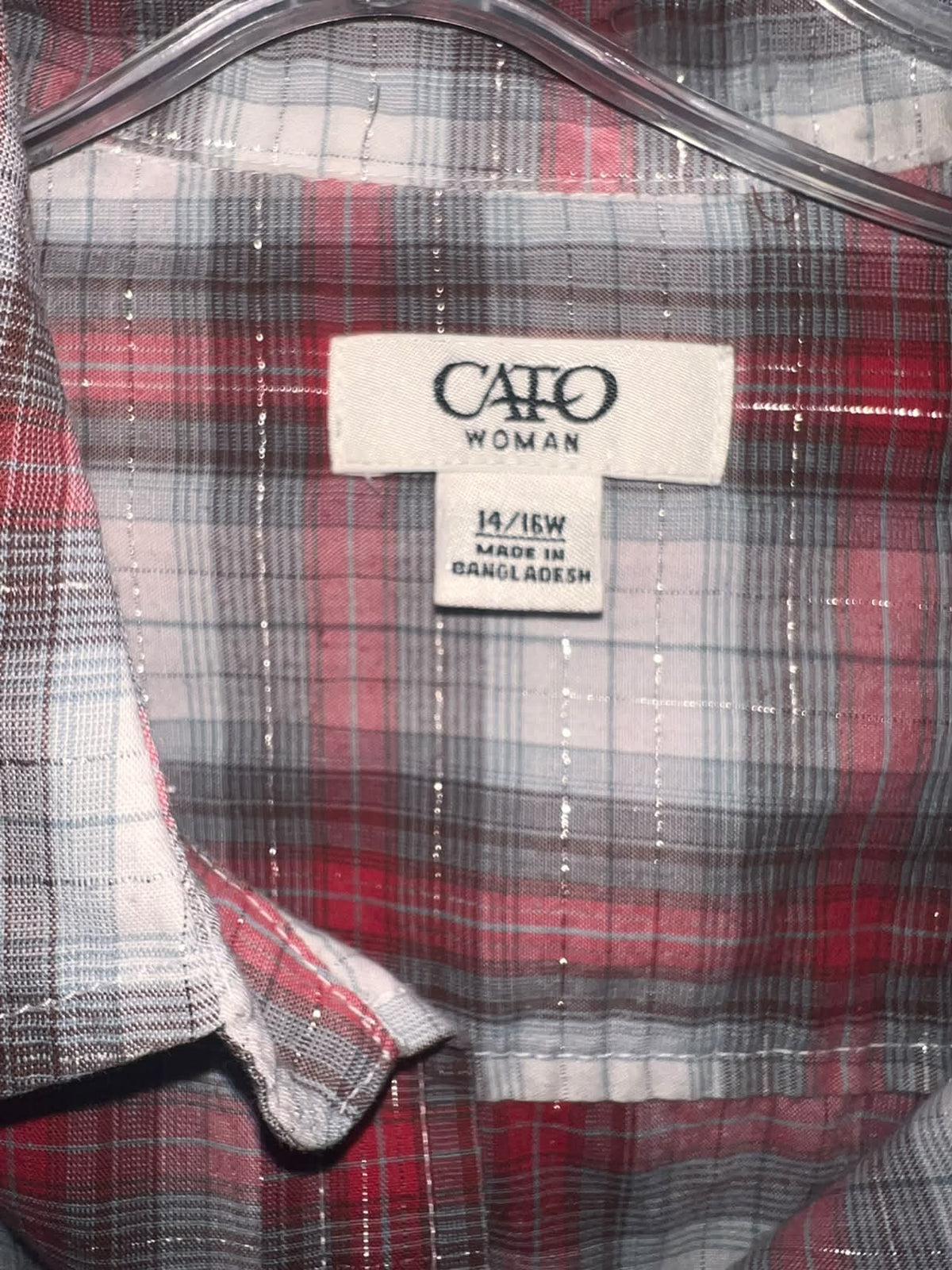 Cato Pink & Gray Shimmer Plaid Button-Up Shirt