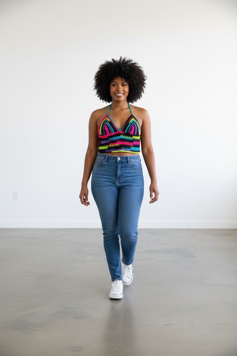 Handmade Neon Rainbow Crochet Halter Crop Top