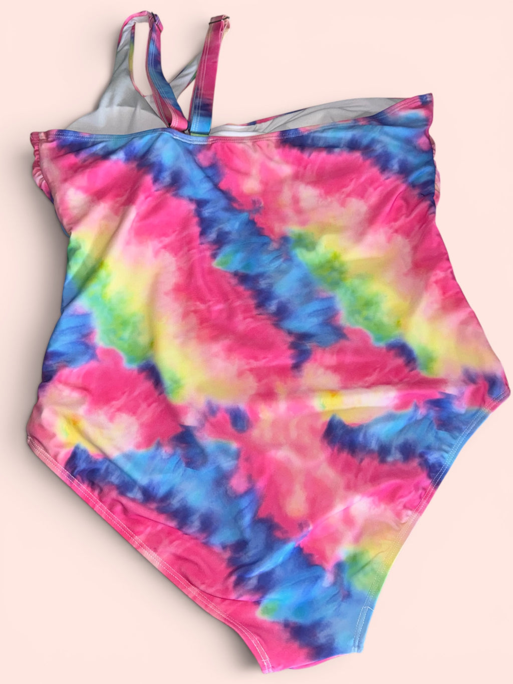 Vibrant Rainbow Tie-Dye One-Shoulder One-Piece Swimsuit - Mesh Cutout