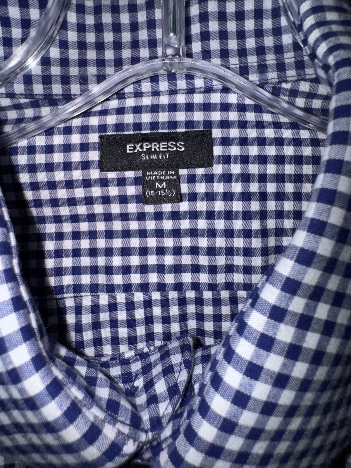 Express Navy Gingham Slim-Fit Dress Shirt