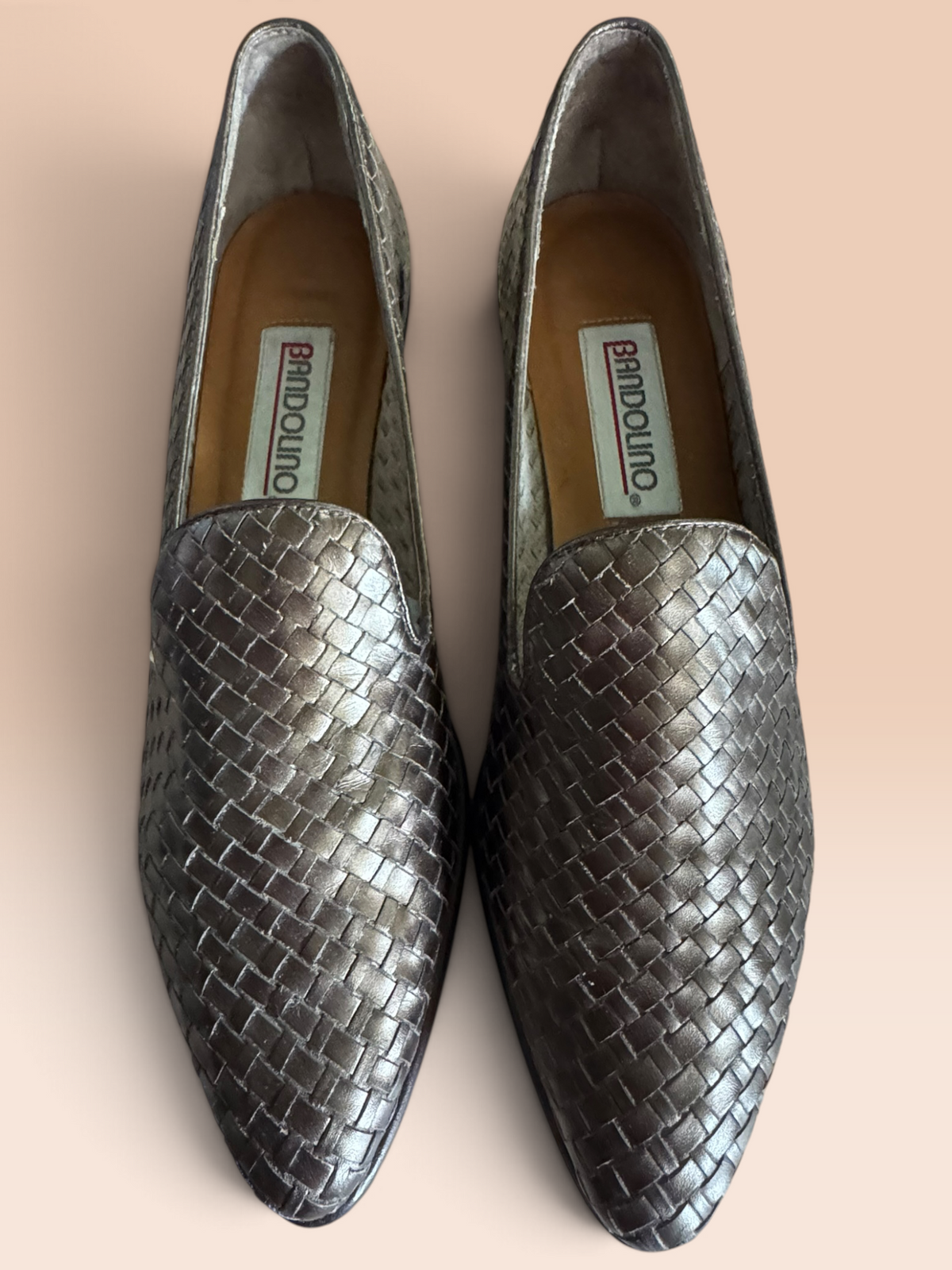 Bandolino Metallic Pewter Woven Leather Loafers