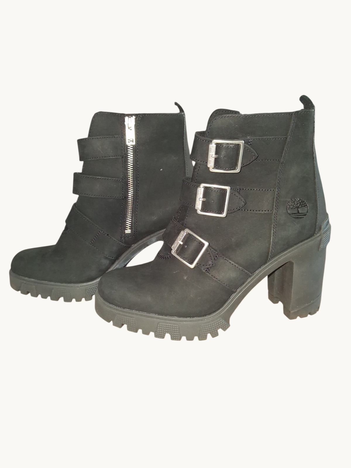 Timberland Black Triple-Buckle Chunky Heel Ankle Boots