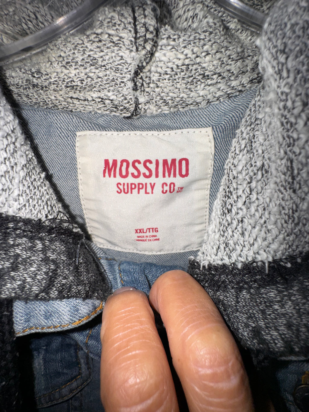 Denim Jacket with Knit Hood & Sleeves