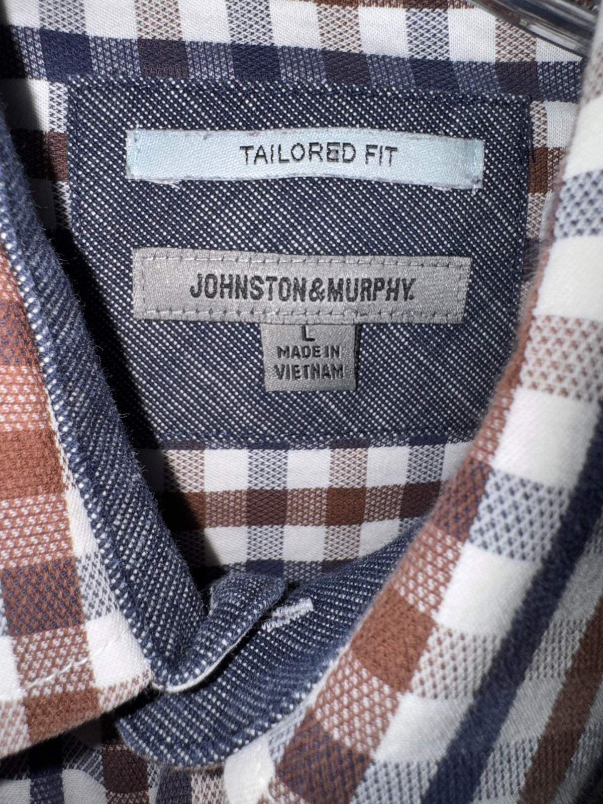 Johnston & Murphy Navy & Brown Check Button-Up Shirt