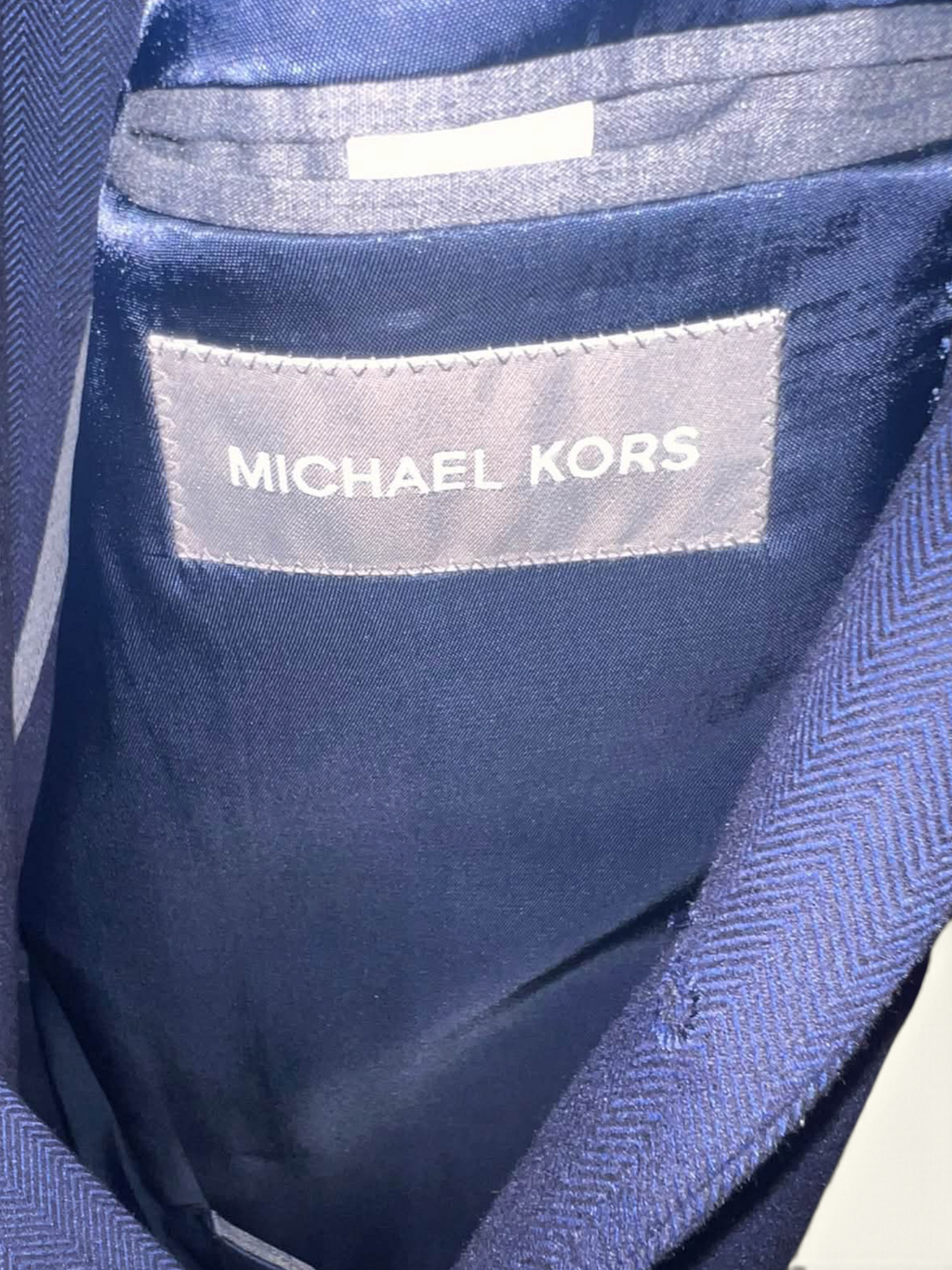 Michael Kors Blue Herringbone Two-Button Blazer