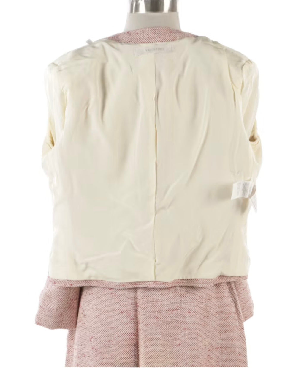Vintage Valentino Boutique Pink Silk Noil Canvas Collarless Skirt Suit - Made in Italy