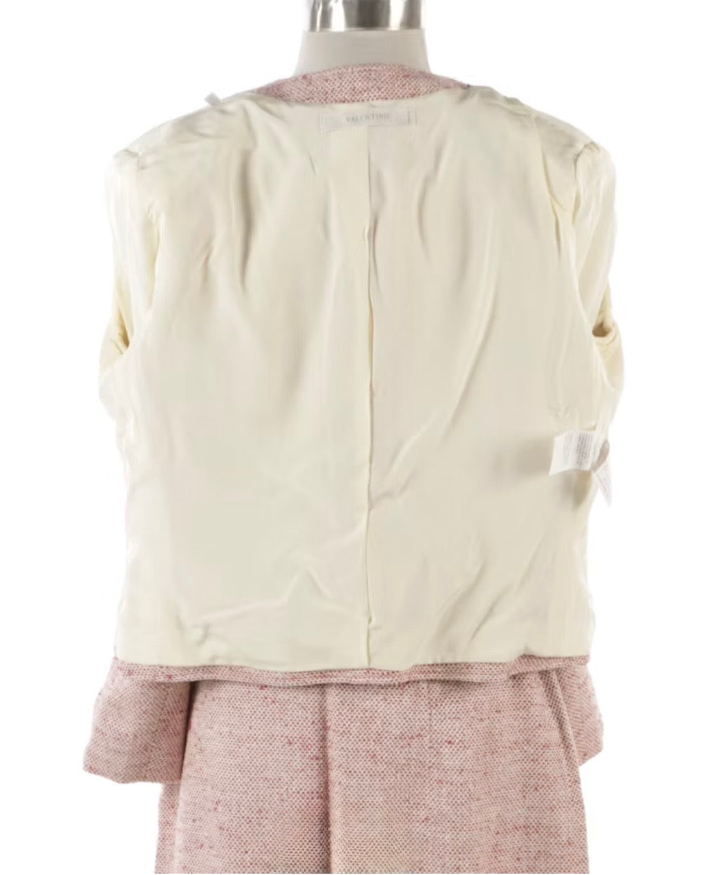 Vintage Valentino Boutique Pink Silk Noil Canvas Collarless Skirt Suit - Made in Italy