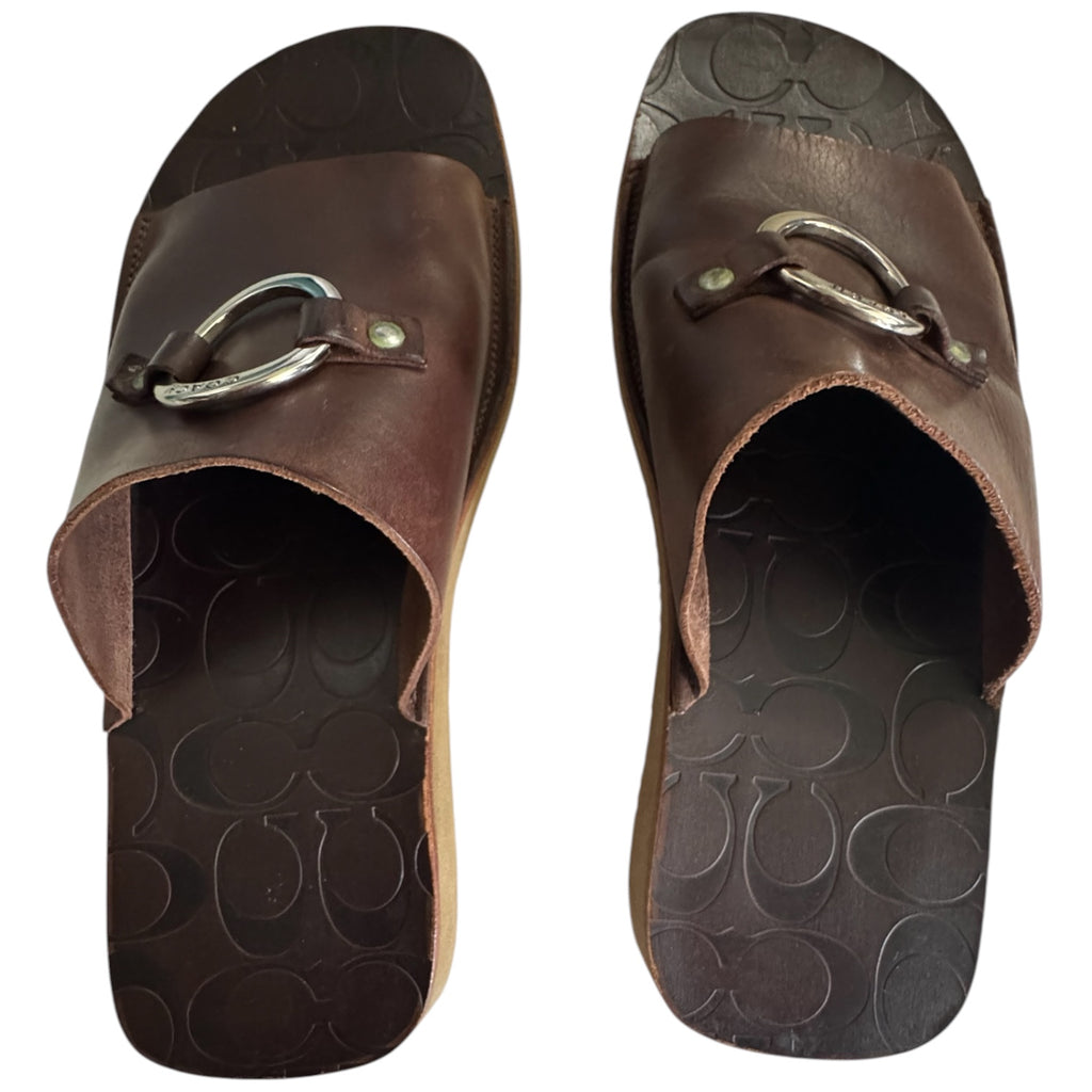 Vintage Coach Brown Leather O-Ring Slide Sandals