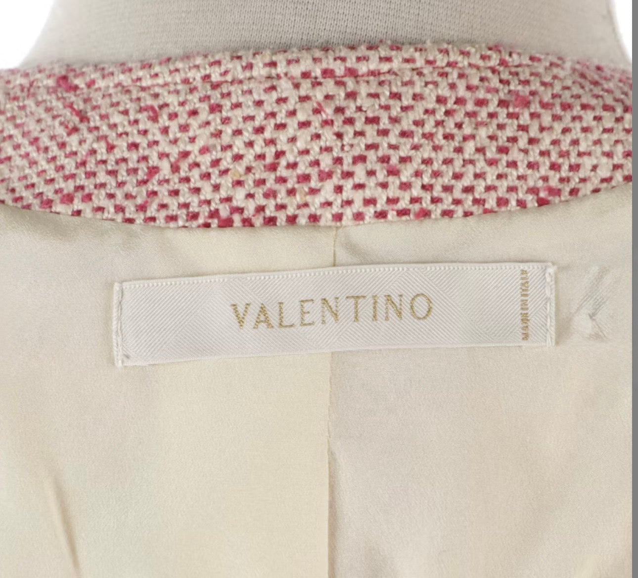Vintage Valentino Boutique Pink Silk Noil Canvas Collarless Skirt Suit - Made in Italy