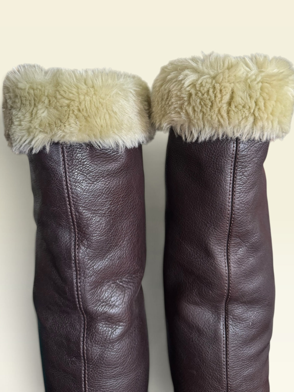 Michael Kors Brown Leather Fur-Trim Wedge Boots