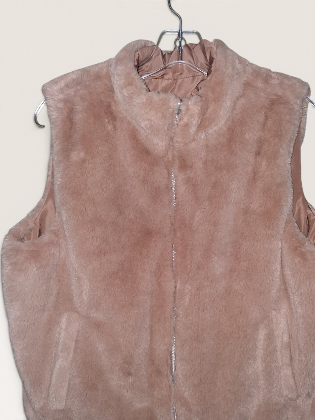 Blush Pink Plush Faux Fur Zip-Up Vest