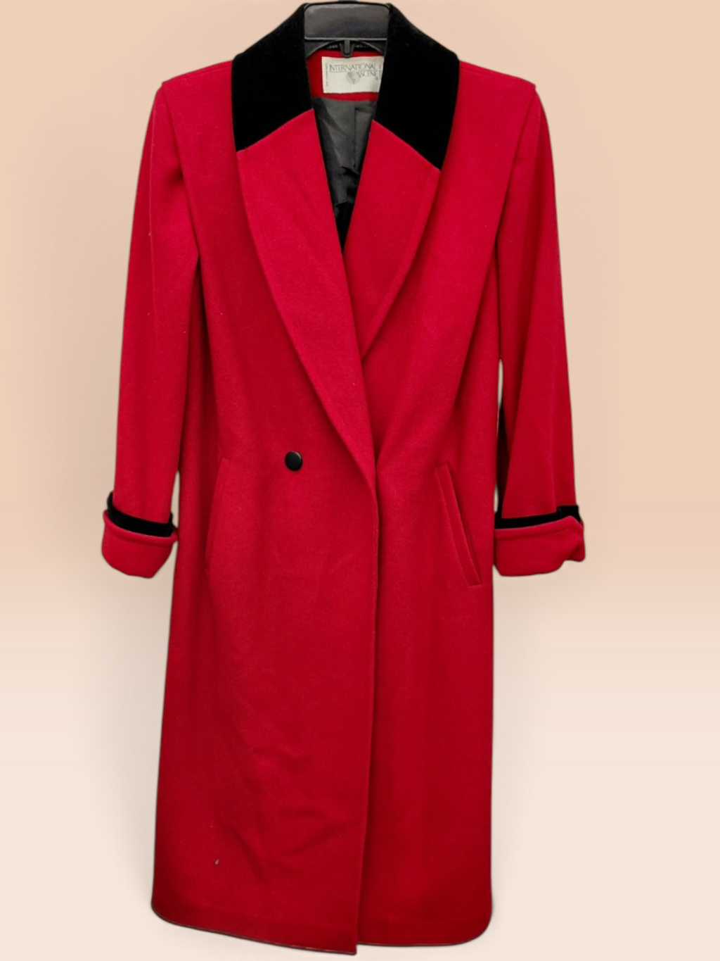 Vintage International Scene Red Coat with Black Collar