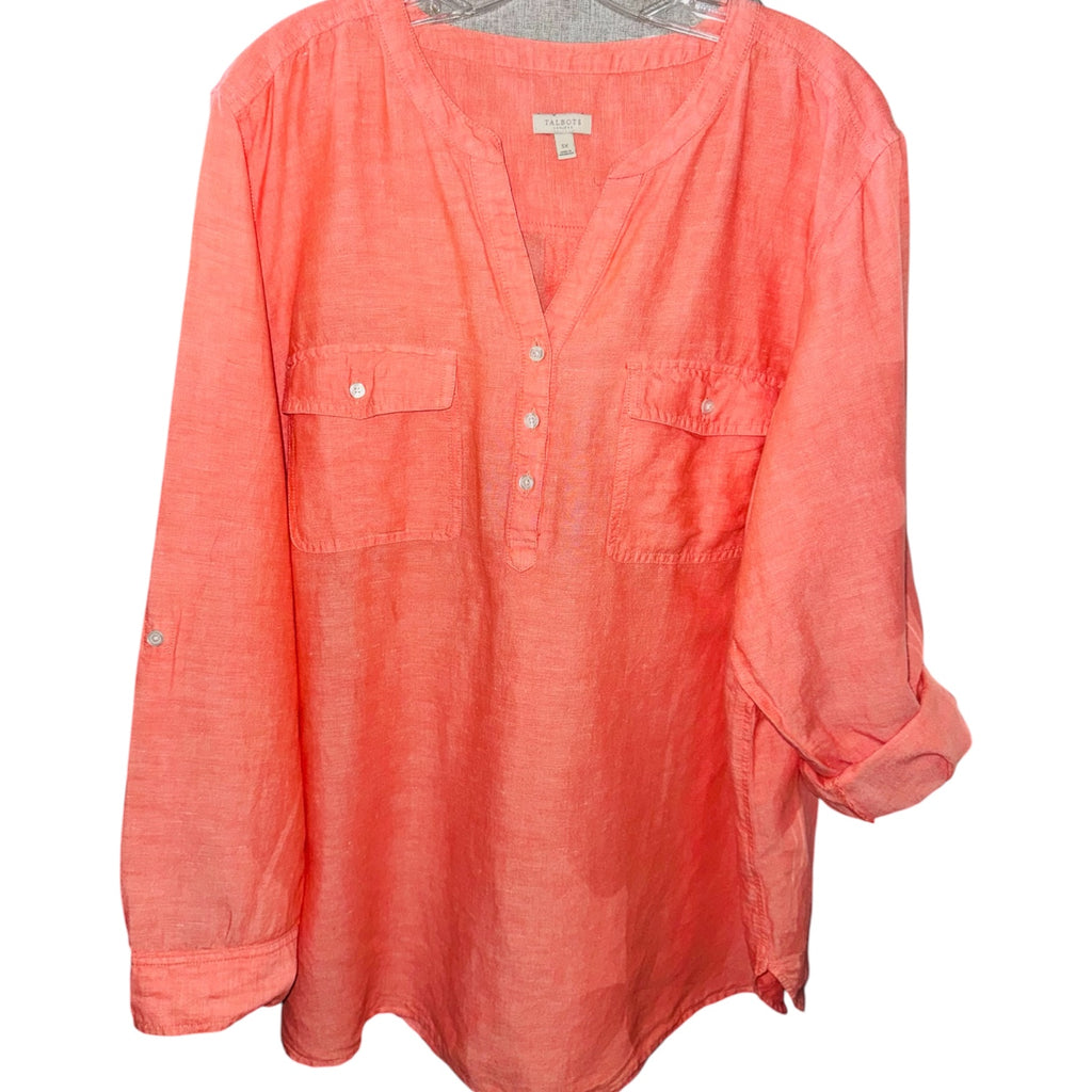 Talbots Coral Linen Blend Roll-Tab Tunic Top