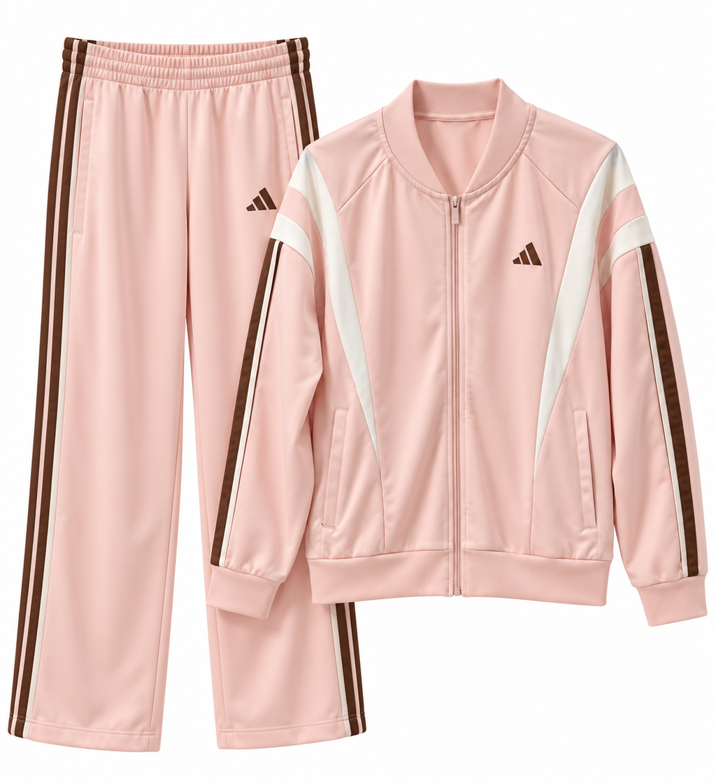 Adidas Blush Pink & Brown Two-Piece Tracksuit