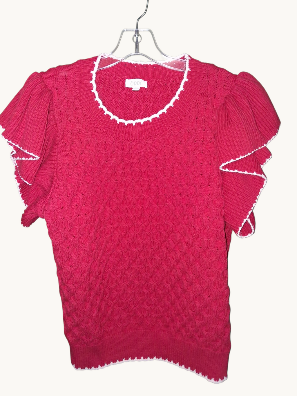 ODDI Cable-Knit Ruffle Sleeve Sweater