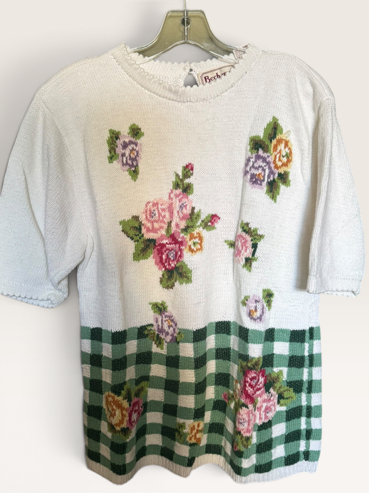 Bechamel Floral & Green Gingham Short-Sleeve Sweater