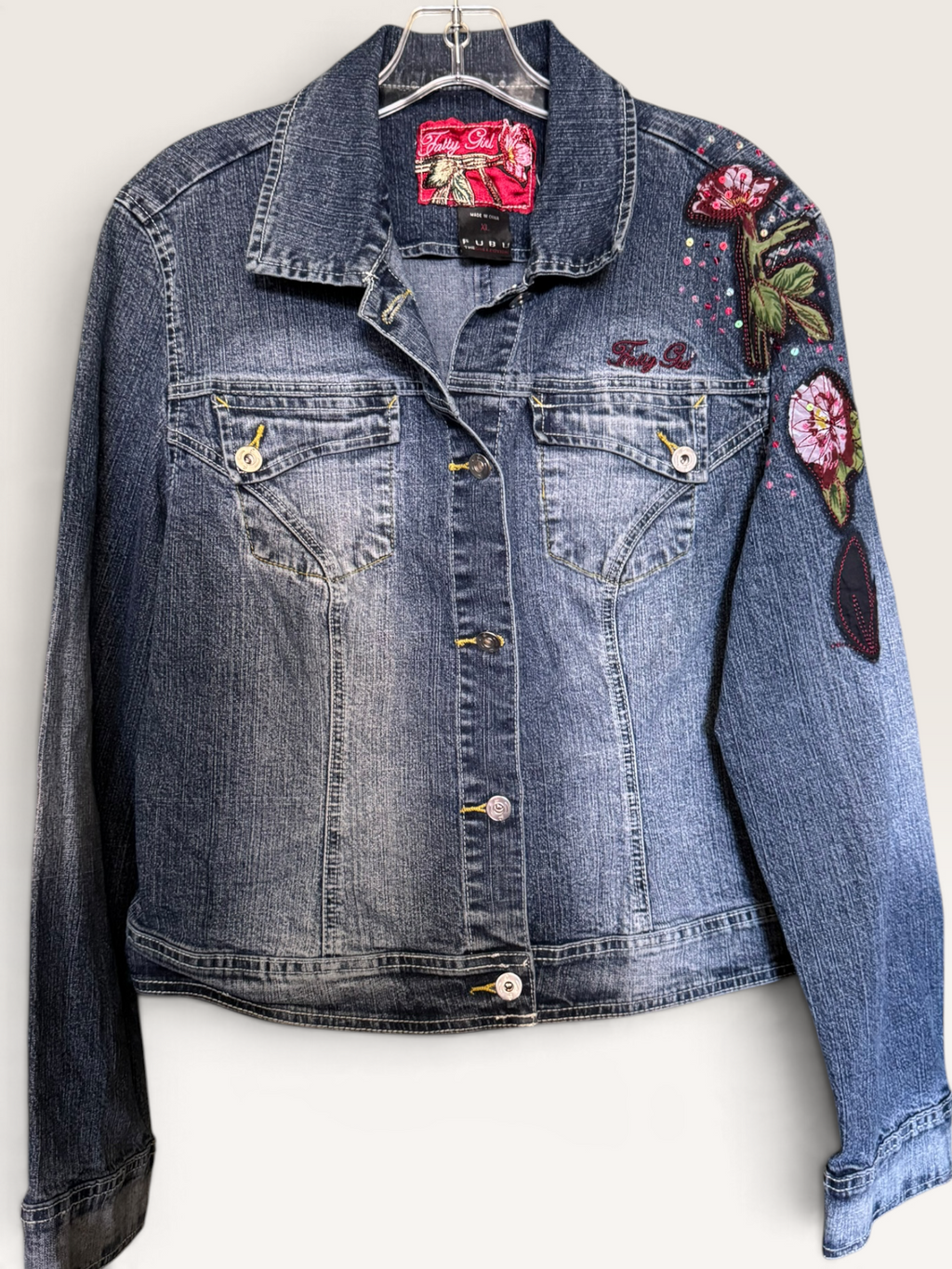 FUBU Fatty Girl Floral Embellished Denim Jacket