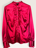 IZ Byer California Red Satin Ruffle Blouse