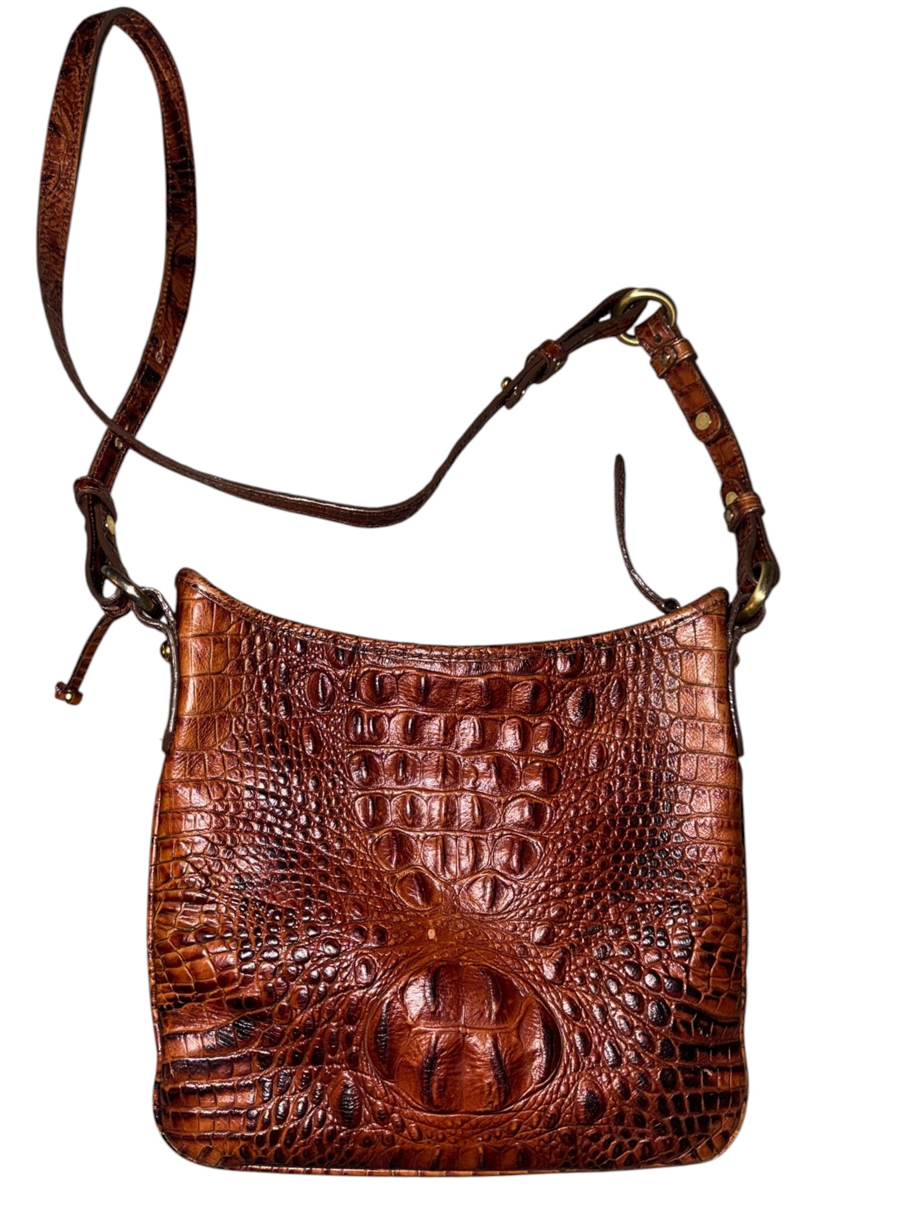 Brahmin Pecan Brown Croc-Embossed Leather Crossbody Shoulder Bag