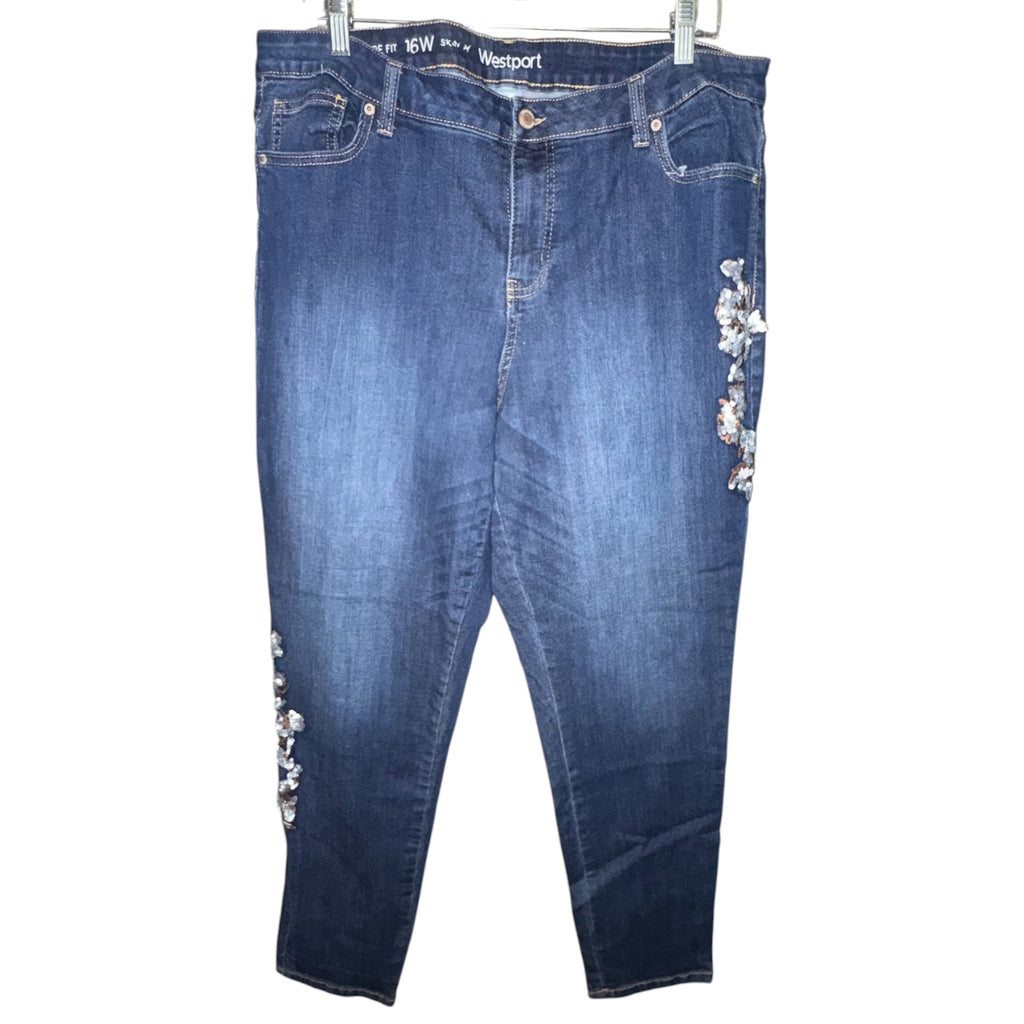 Westport Sequin Floral Embroidered Skinny Jeans
