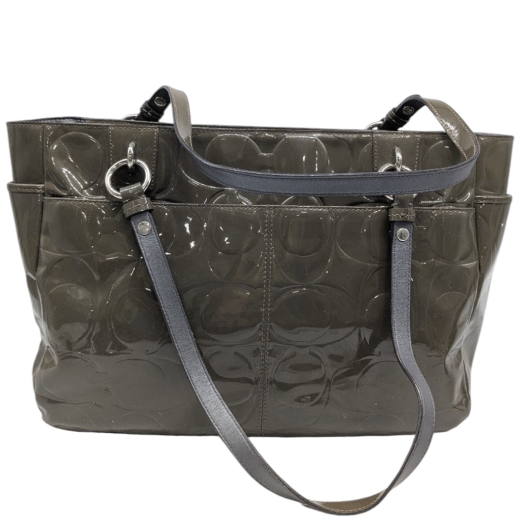 Authentic Coach Olive Green Signature Embossed Patent Leather East/West Tote Bag