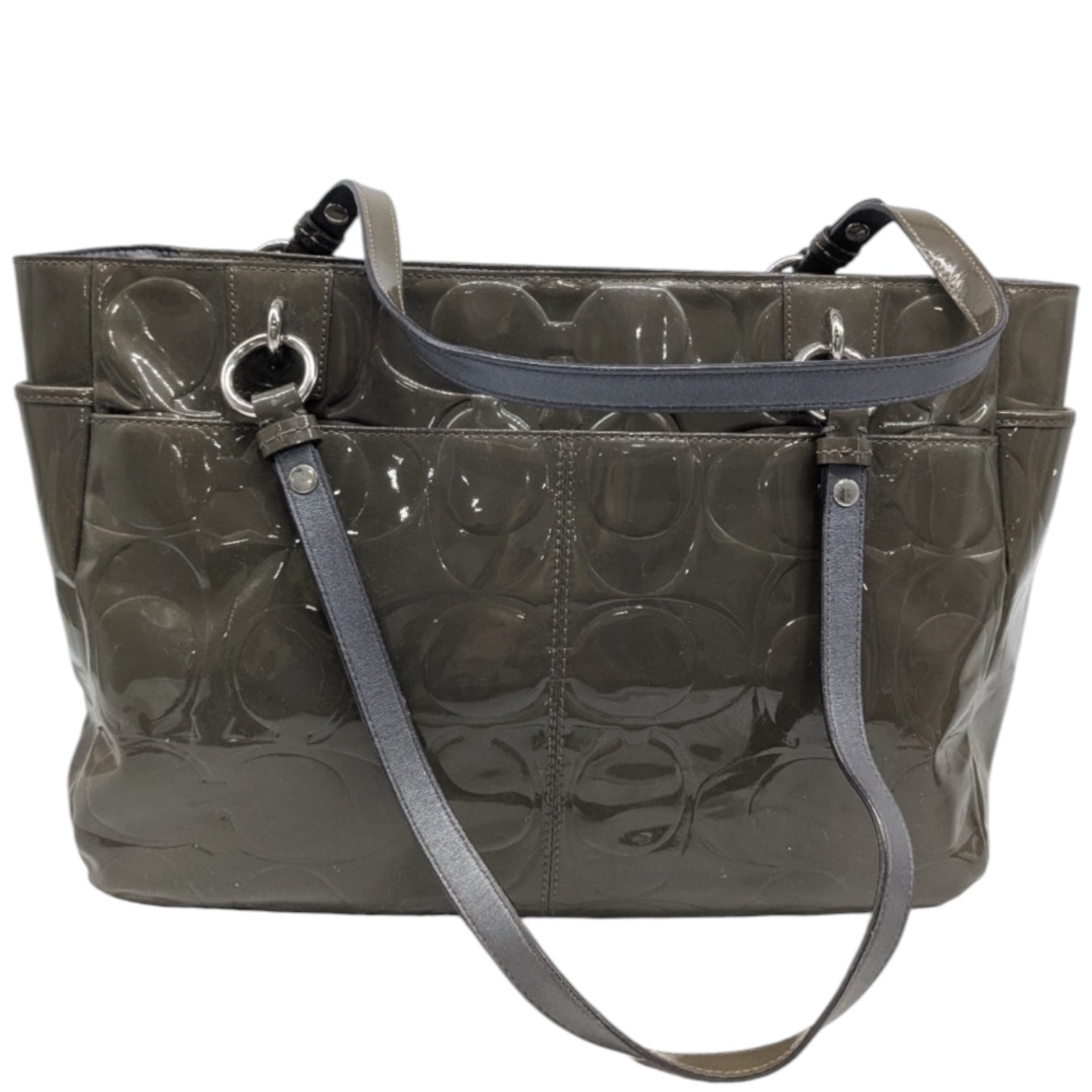 Authentic Coach Olive Green Signature Embossed Patent Leather East/West Tote Bag