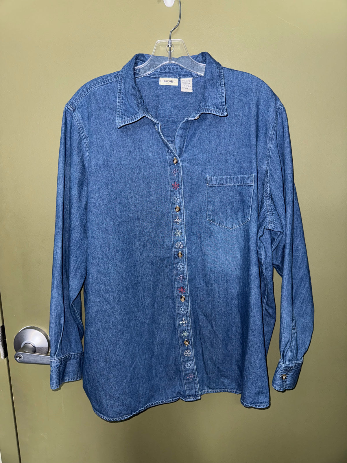 Cherokee Snowflake-Embroidered Denim Shirt