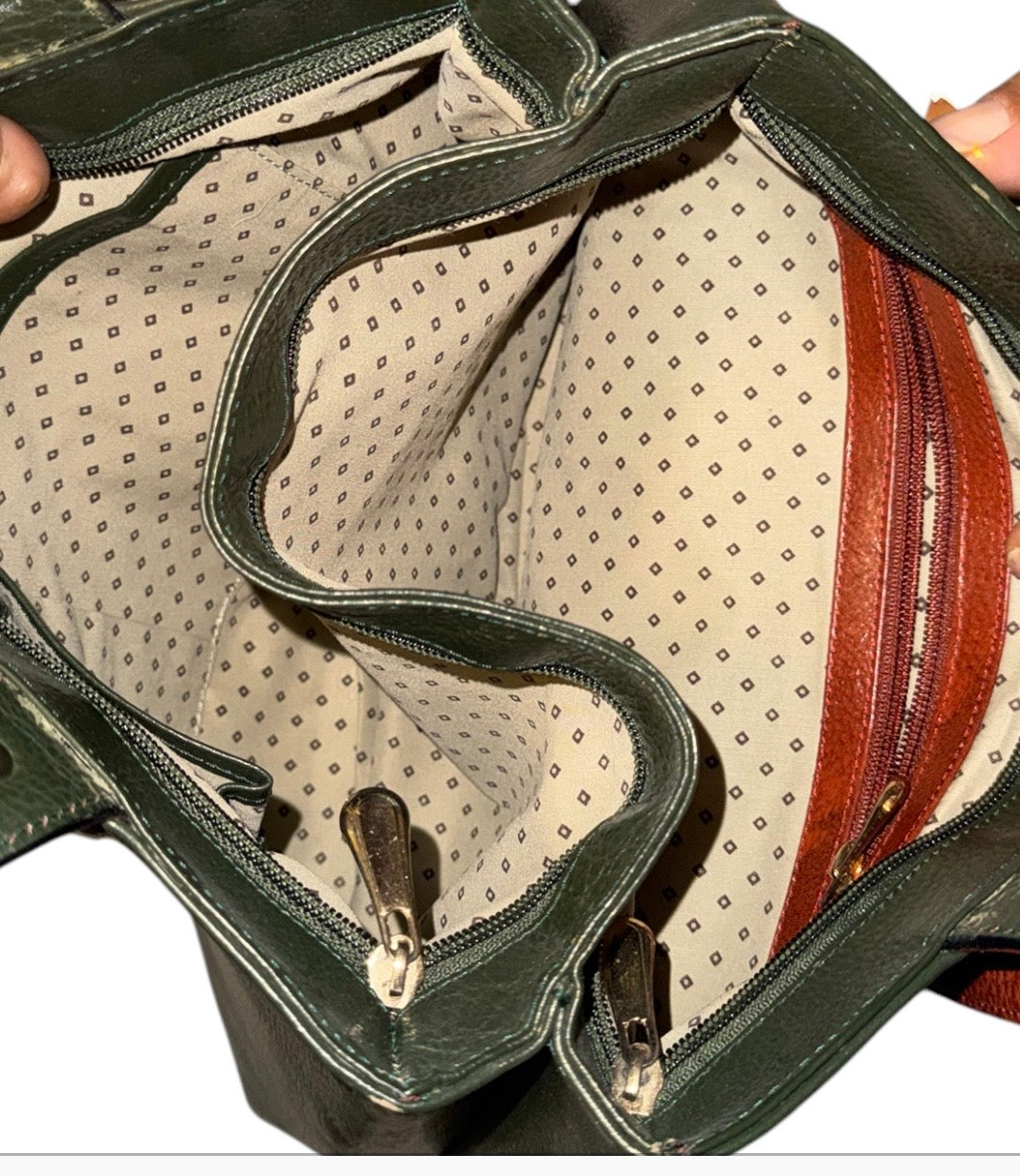 Osmondo Forest Green & Cognac Pebbled Leather Tote