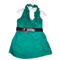 Vintage Y2K Emerald Green Ruffle Halter Mini Dress / Tunic with Wide Belt